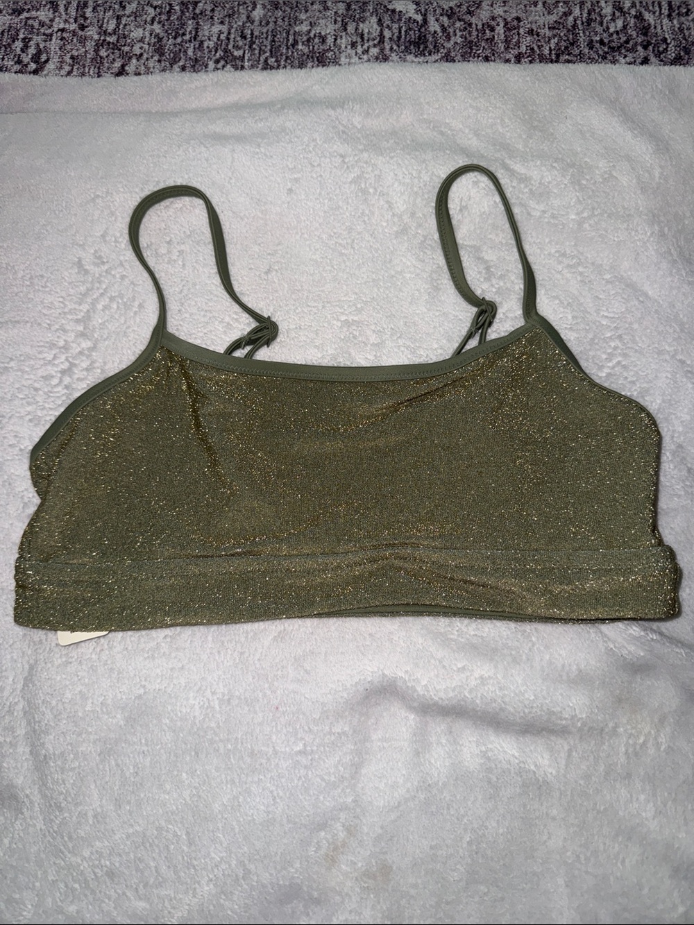 aerie Olive Shimmer Adjustable-Strap Swim Sports Bra - Picture 1 of 3